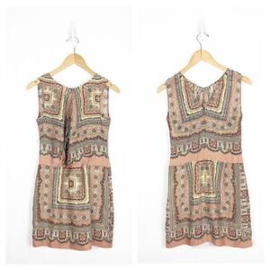 Zara Sleeveless Paisley Print 100% Silk Mini Dress Small Bohemian Hippie 70s